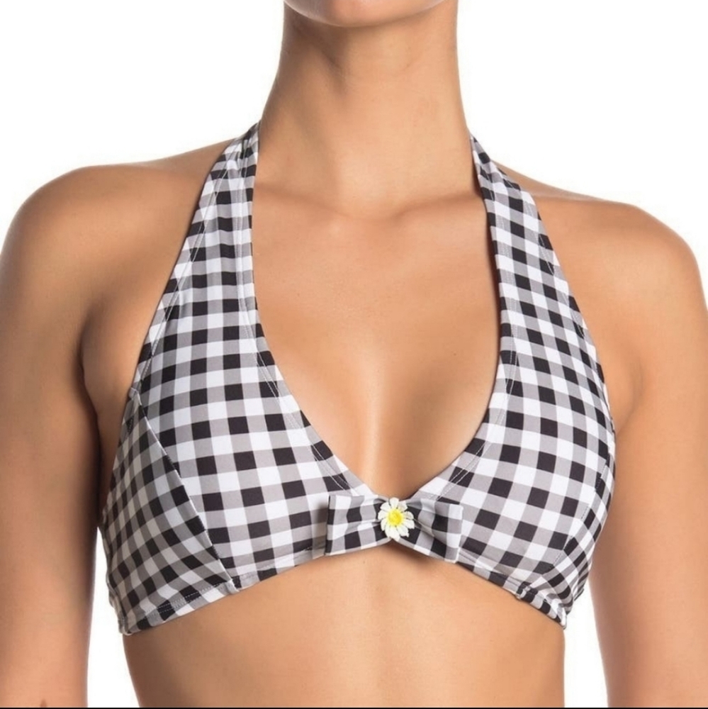 Betsey Johnson Picnik Artist Gingham Halter Bikini Top Size MEDIUM